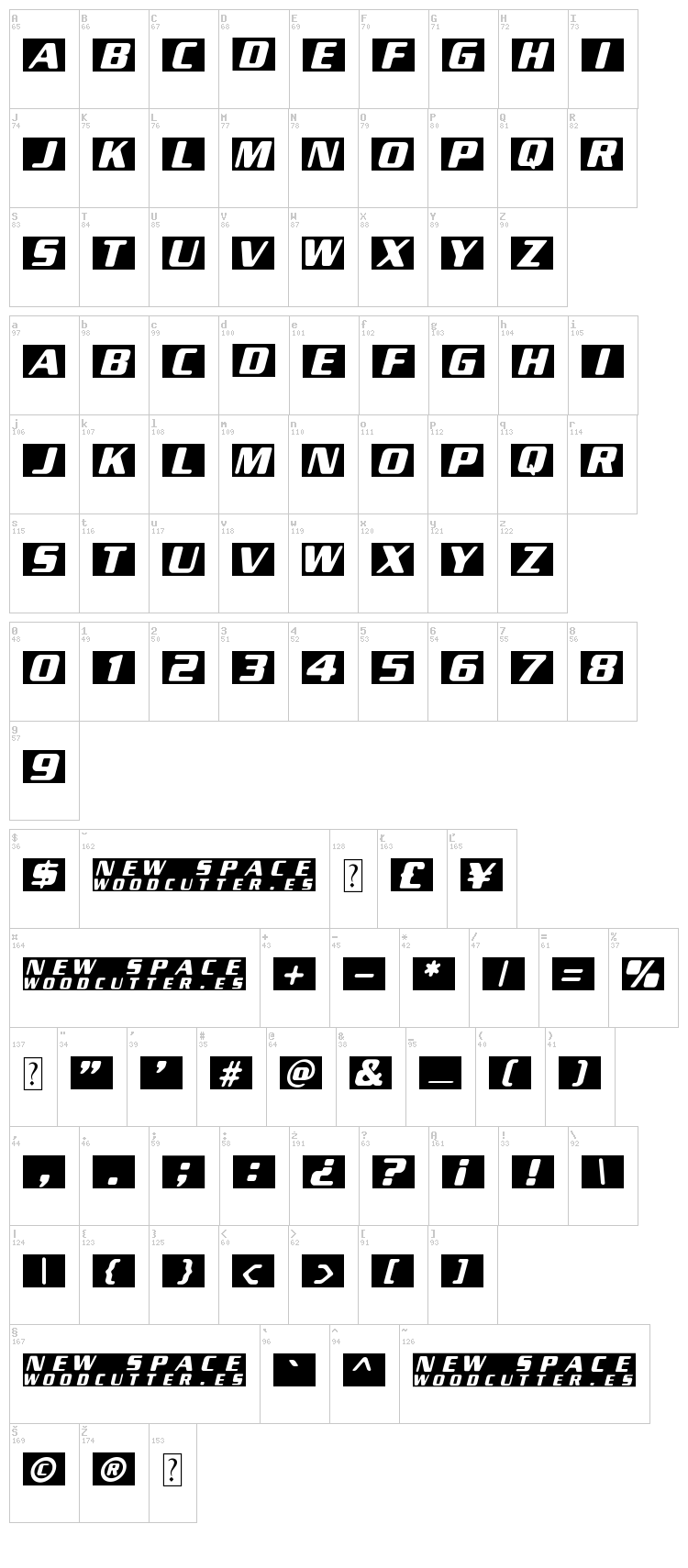 New Space font map